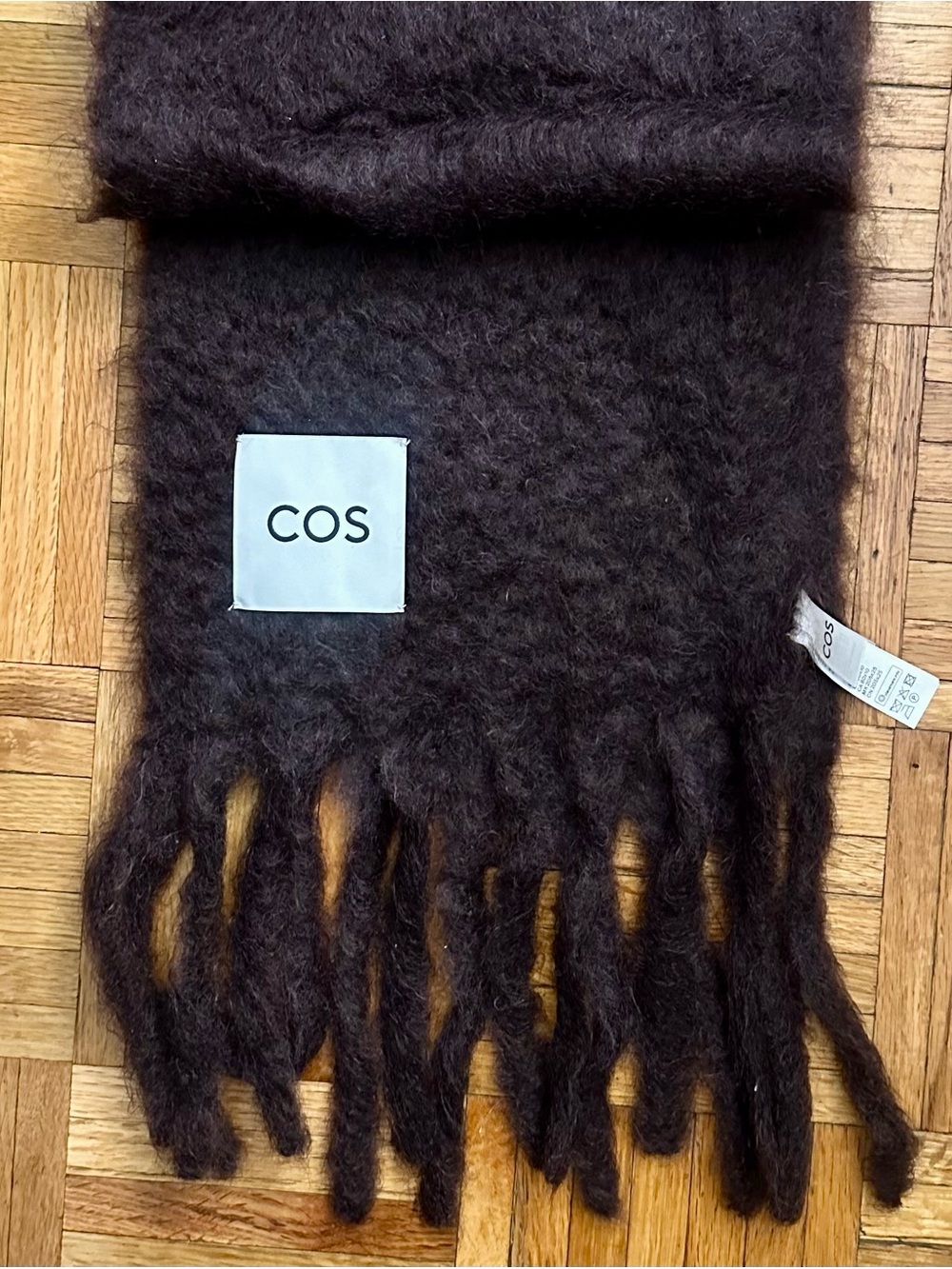 COS mohair wool fringed brushed scarf burgundy deep plum chunky oversized fuzzy - Picture 6 of 14
